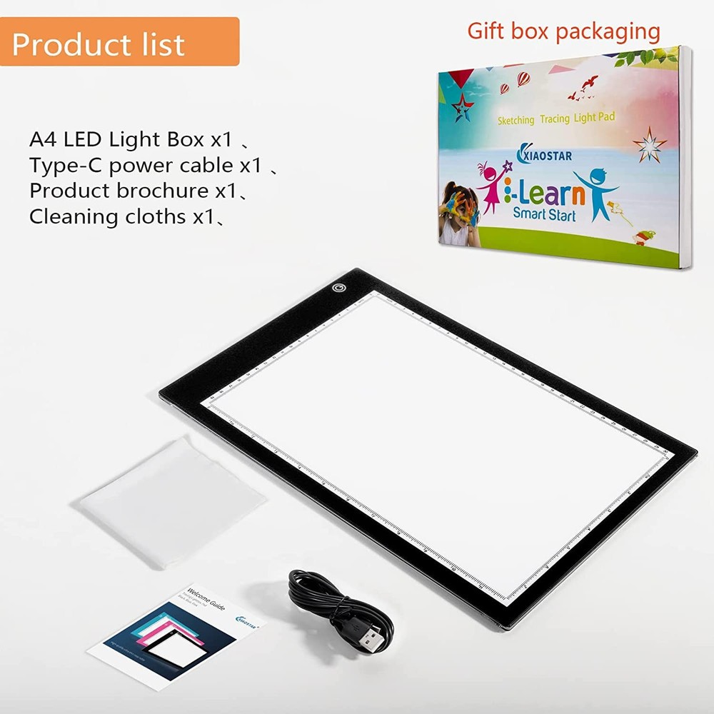 Light Box Drawing Pad, Tracing Board with Type-C Charge Cable and Brightness ...