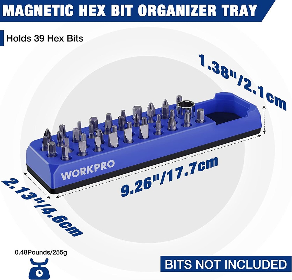 WORKPRO Magnetic Hex Bit Organizer 1/4" Hex Bit&Drill Holder Ferrite Magnet Base