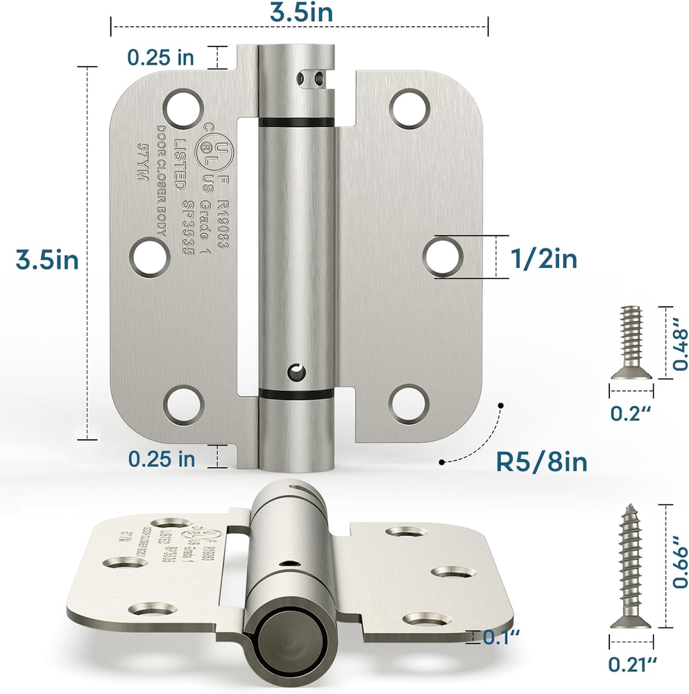 Self Closing Door Hinge, Auto Closing Spring Hinge with Adjustable Tension, 3.5