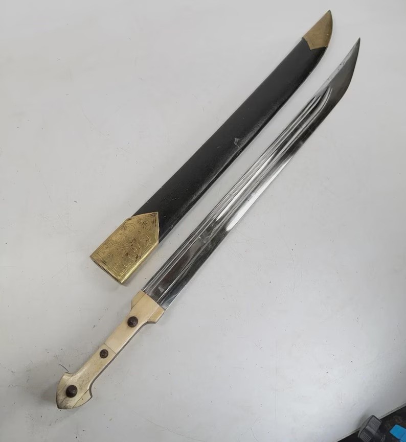 Dagger with Scabbard Engraved Brass & Bone Grip