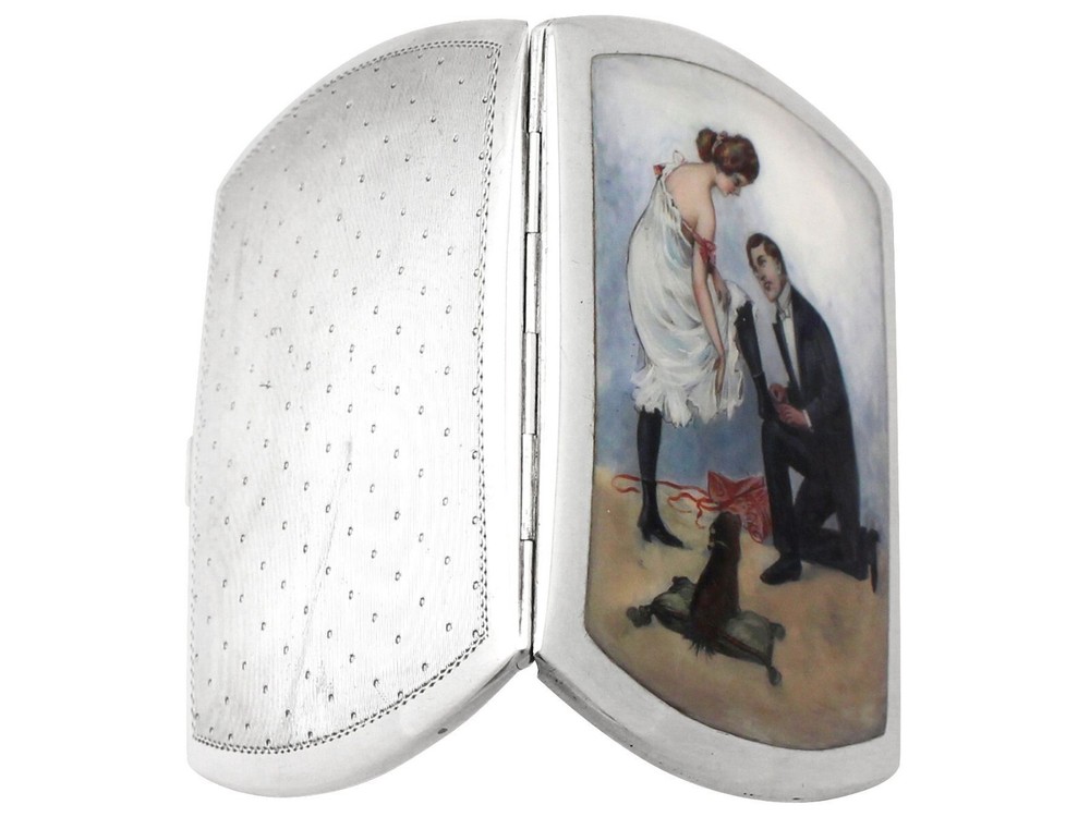 Antique German Silver and Enamel Cigarette Case
