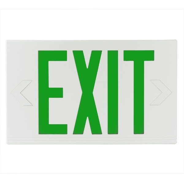 LED Exit Sign White Body/ Battery Backup Green Letters