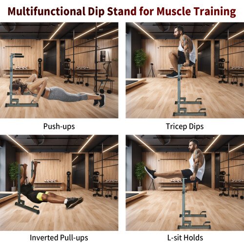 Heavy Duty Power Tower Dip Station with Bench Pull Push Up Bars Stand Adjustable