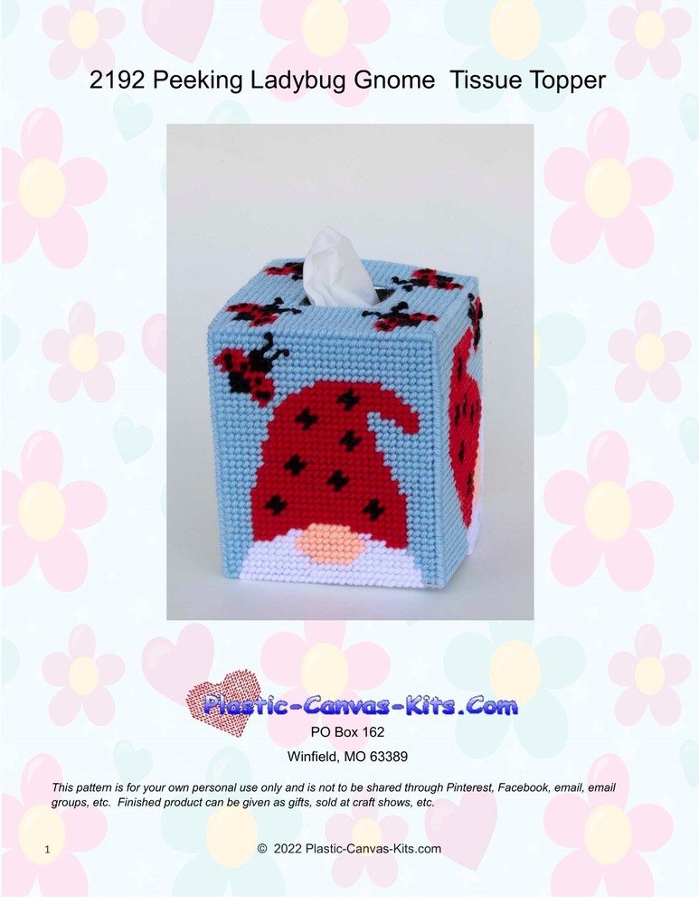 Peeking Ladybug Gnome Boutique Tissue Topper-Plastic Canvas Pattern or Kit