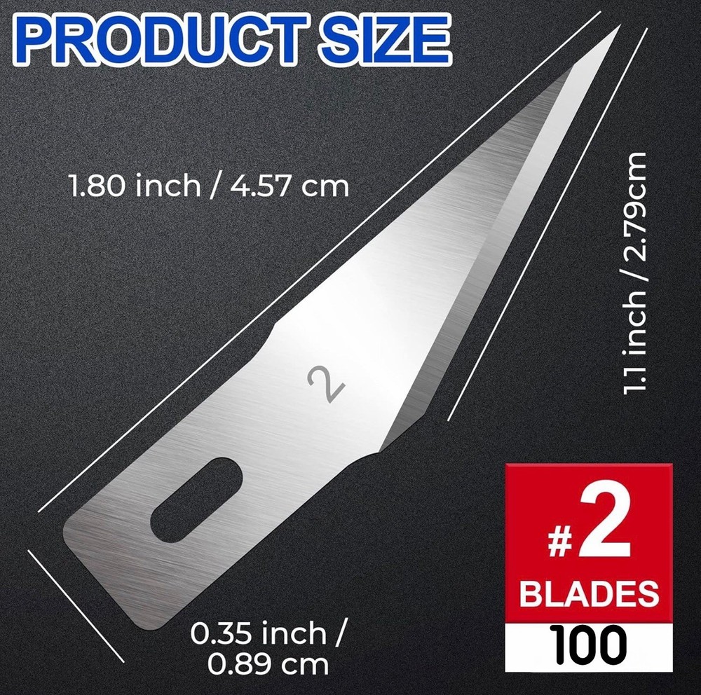 100PC #2 No.2 Large Fine Point Blade for x-acto Hobby Craft Knife Replacement US