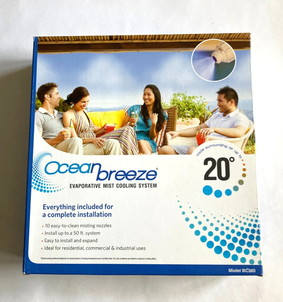 Ocean Breeze Evaporative Mist Cooling System Stay 20° Cooler Complete Kit BC380
