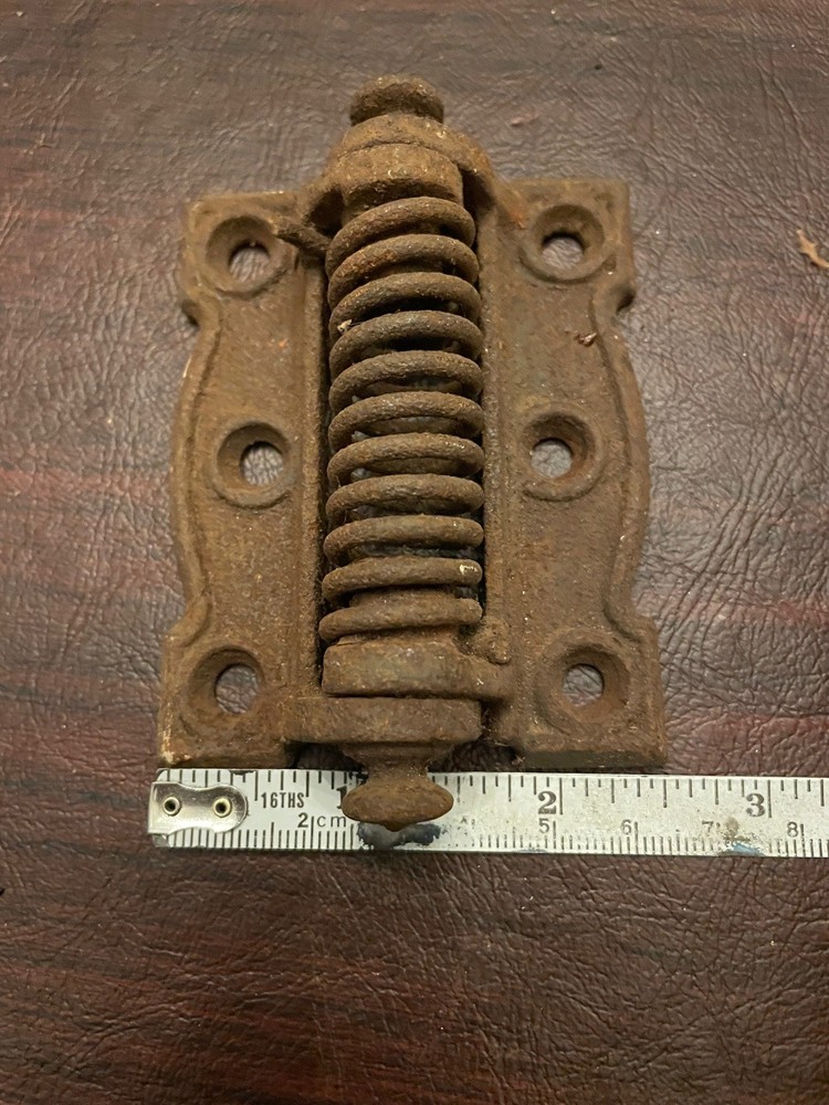 Antique Cast Iron Spring Loaded Screen Door Hinge Hardware Set Spring Exposed