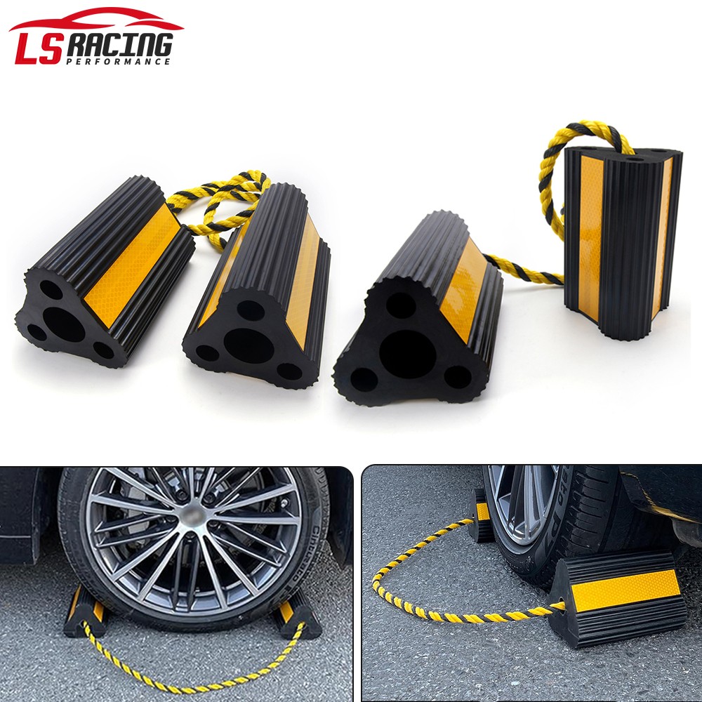 4 PCS Rubber Wheel Chocks w/ Rope For RV Trailer Camper Car Truck Aircraft Boat