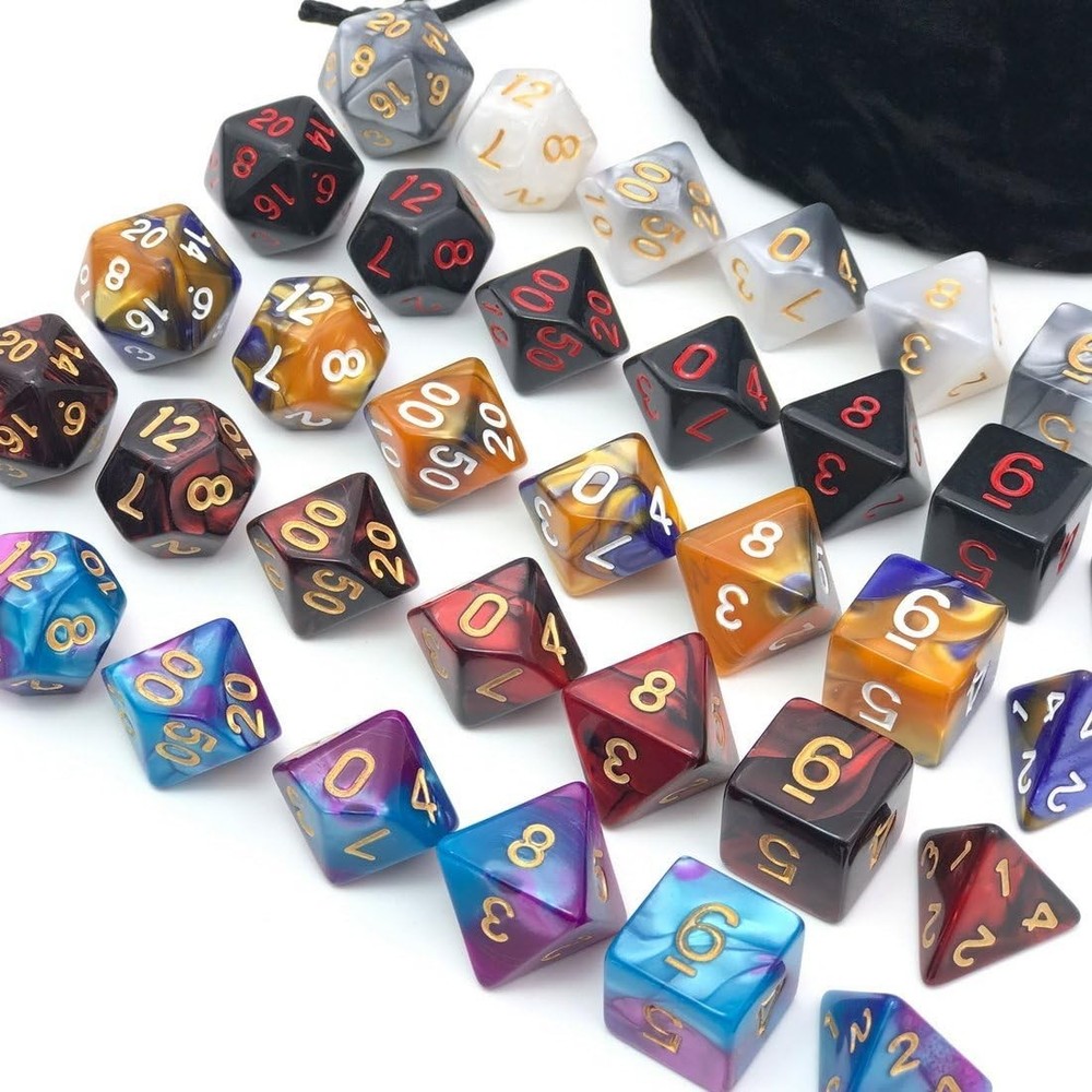 Assorted Polyhedral Dice Set with Black Drawstring Bag, 5 Complete Dice Sets ...