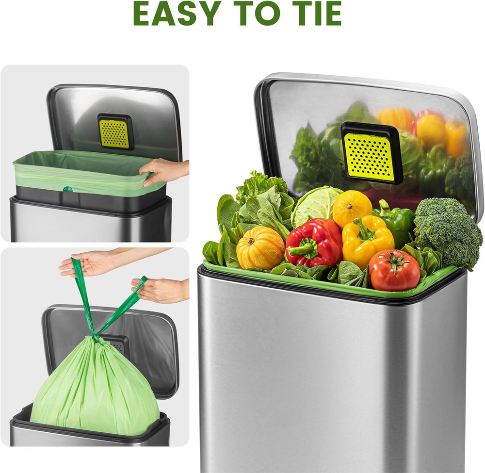 13 Gallon Compostable Drawstring Kitchen Waste Bag, 49.2 Liter, 30 Count,1 Mil,