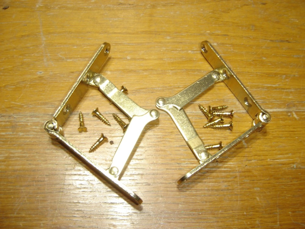 Salvage ~ 2 Brass Plated Steel Strap Hinges for Drop-Front Desk #4256