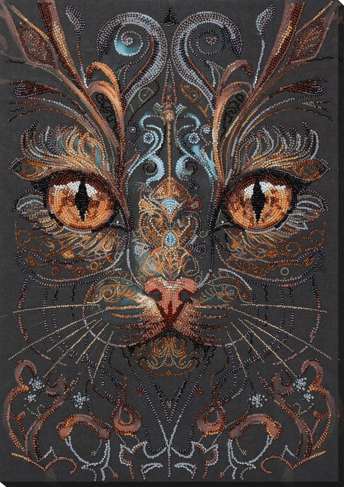 Bead Embroidery Kit Cat Beaded stitching Beadwork DIY Abris Art