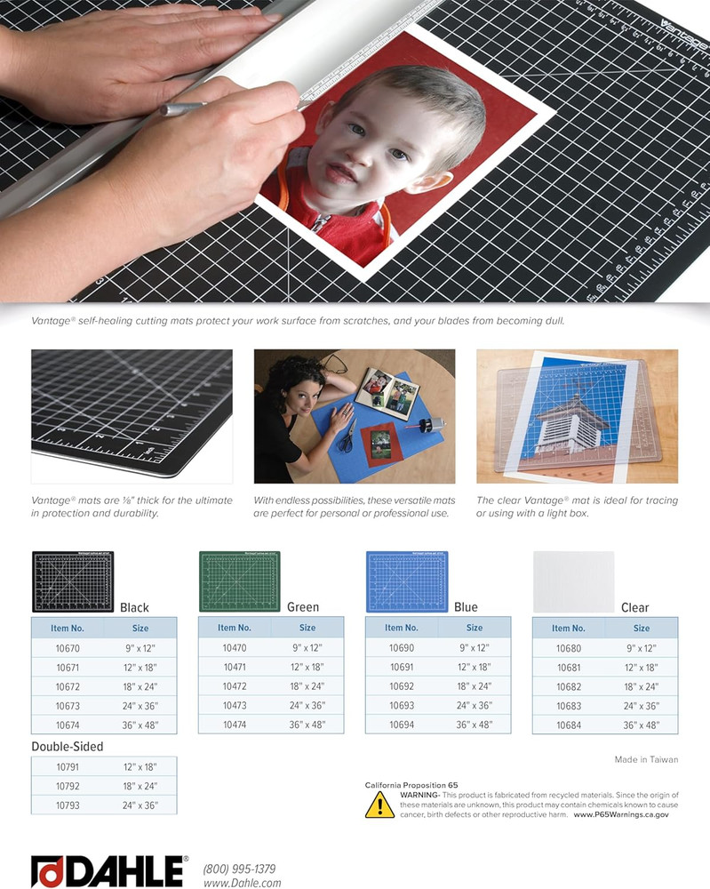 Vantage 10793 Double-Sided Premium Self-Healing Cutting Mat, 24"X36", 1/2" Grid,