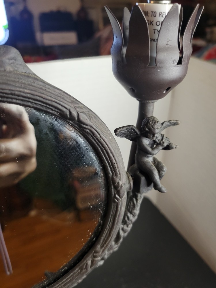 Vintage Cast Iron Cherub Vanity Mirror Lamp