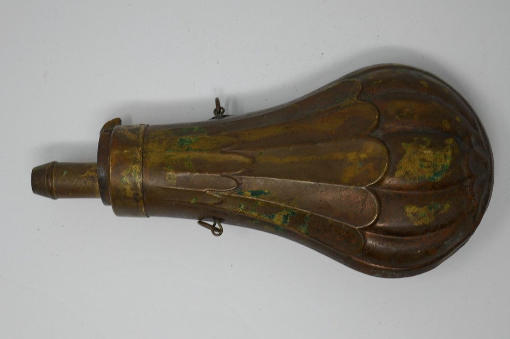 Antique 1800s Brass Copper Muzzleloader Hunting Gun Powder Flask EMPTY
