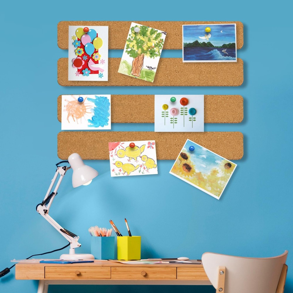 6 Pack Corkboard Strips for Walls Self Adhesive Thick Cork Board Strips Peel ...