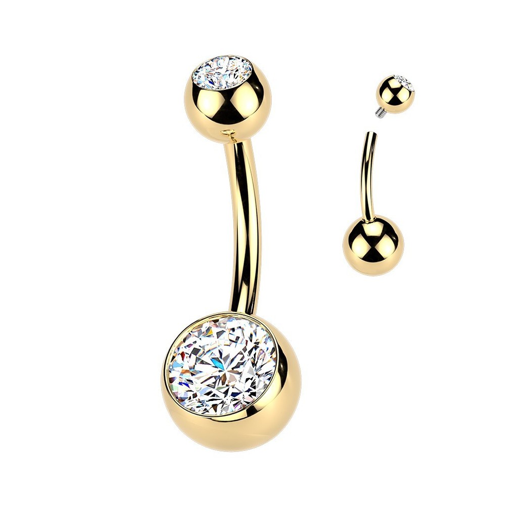 24K Gold Plated Titanium CZ Internal Threaded Navel Belly Button Ring