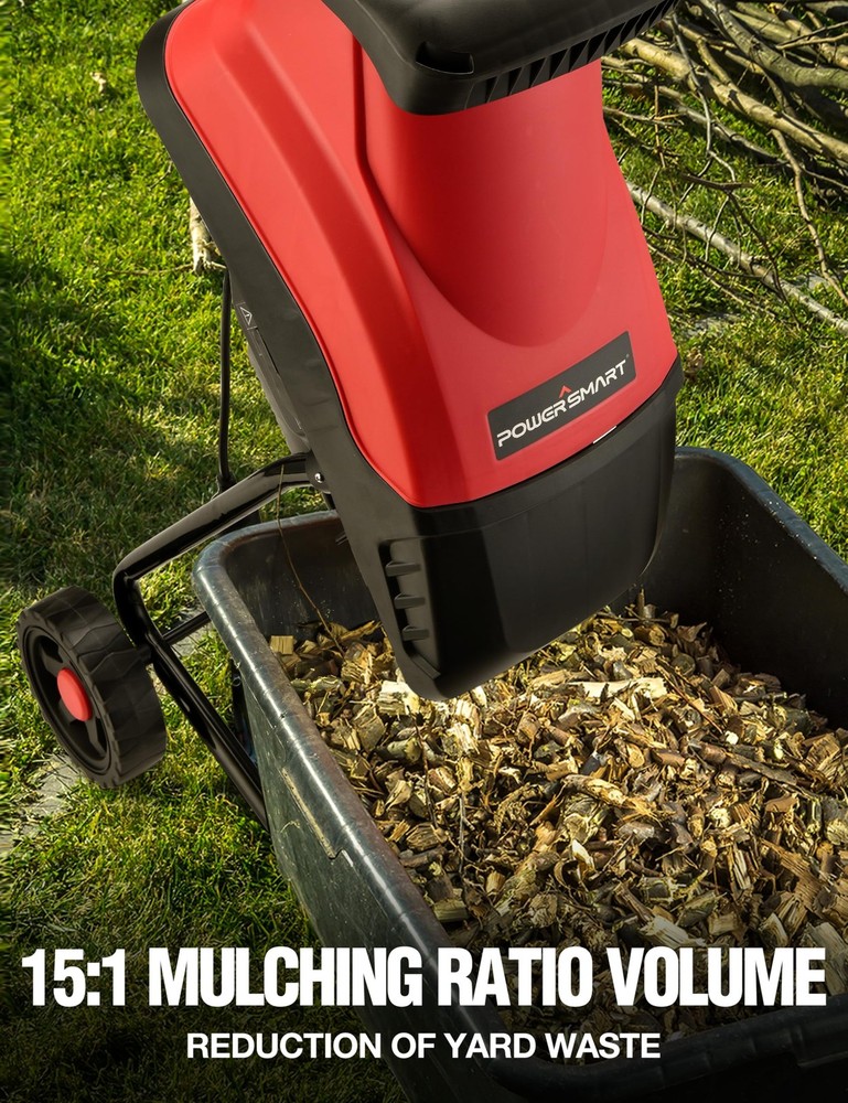 PowerSmart Electric Wood Chipper Shredder, with Bag, BLACK & RED
