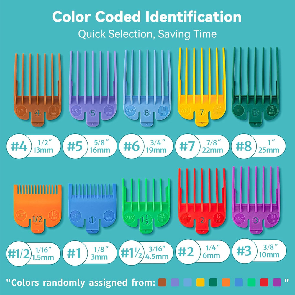 Clipper Guards Set Compatible with Most Wahl Clippers, Color Coded Clipper Guide