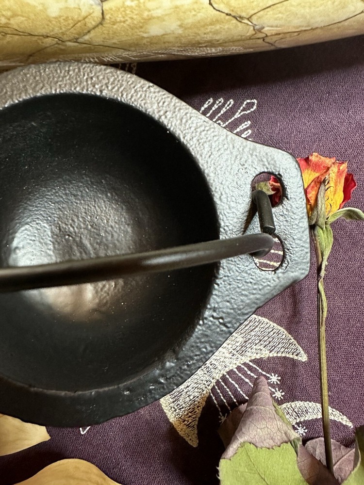 Cast Iron Cauldron With Handle, Three Inch Opening Black Cauldron