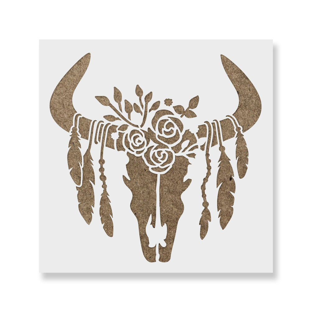 Feathered Cow Skull Stencil - Durable & Reusable Mylar Stencils