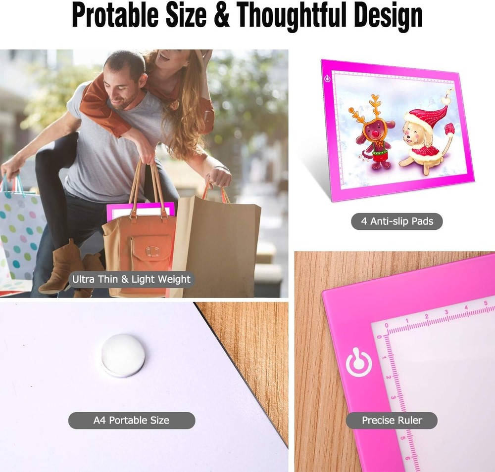 A4 Light Tablet Ultra-Thin Portable LED Light Table for Drawing Sketching Pink