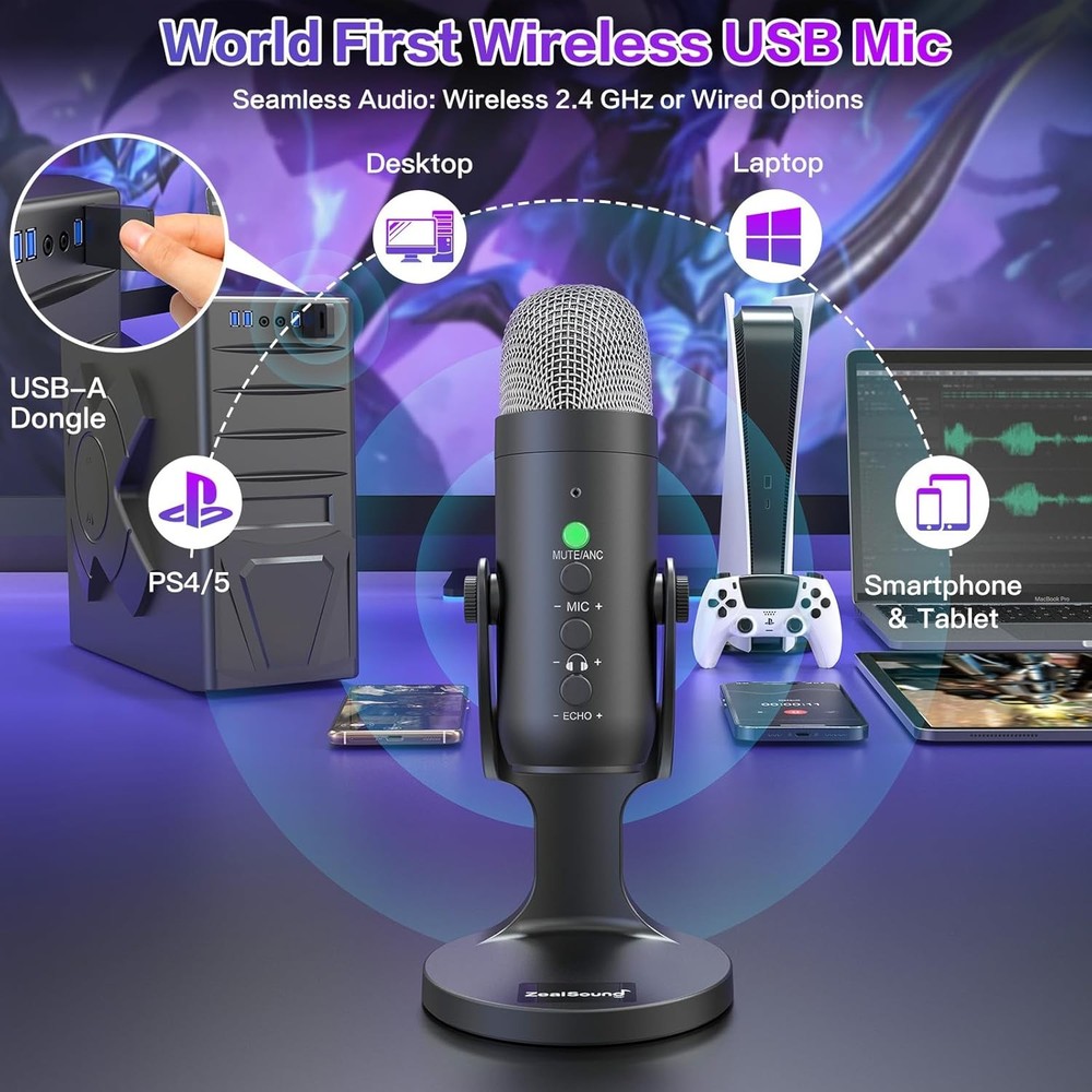 Wireless Microphones Mic for iPhone PC iPad Android Phone-Cordless