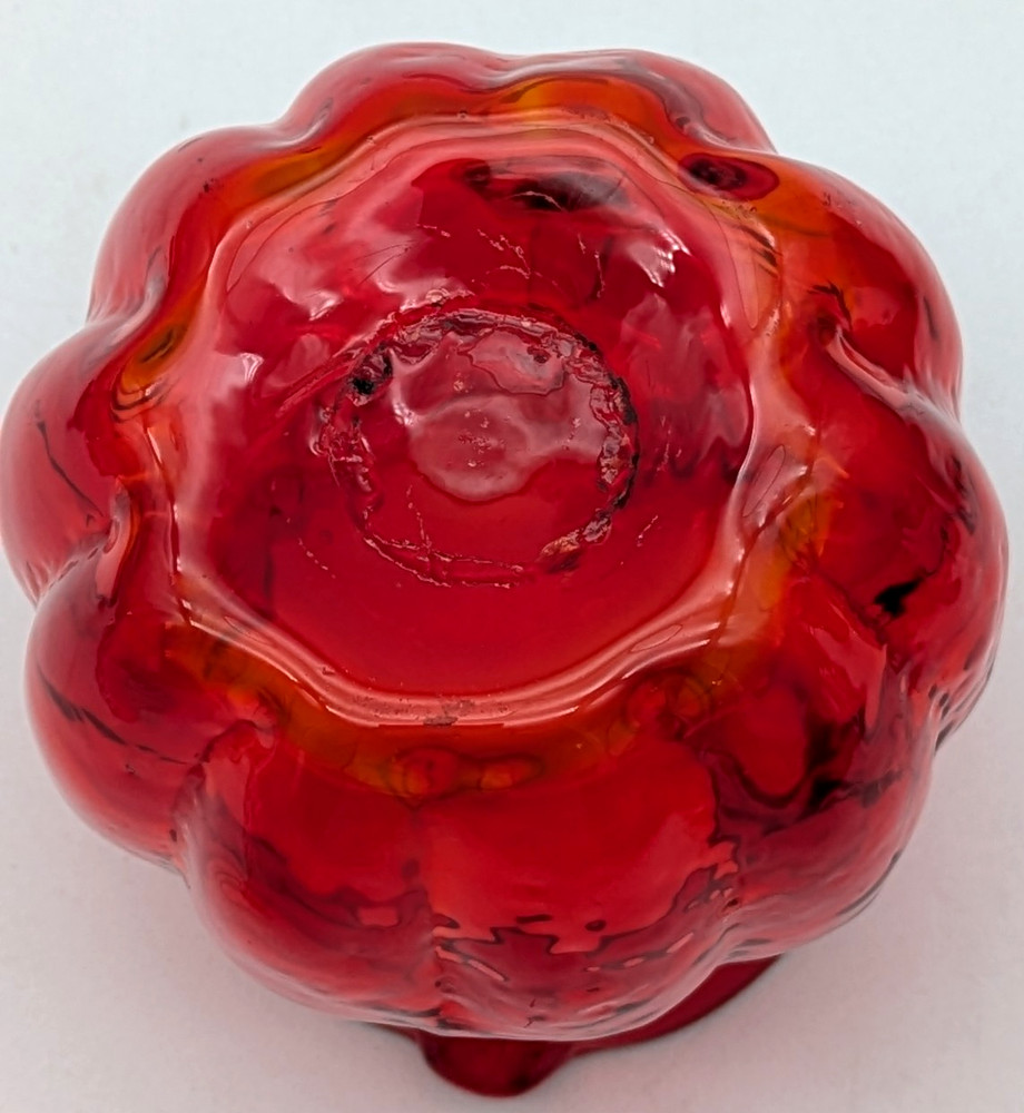 Hand Blown Ruby Red Art Glass Creamer Applied Clear Handle Melon Shape