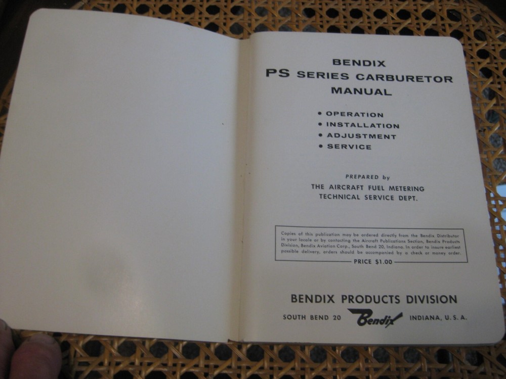 1959 Bendix PS Series Carburetor Manual Operation, Installation, Adjustment,
