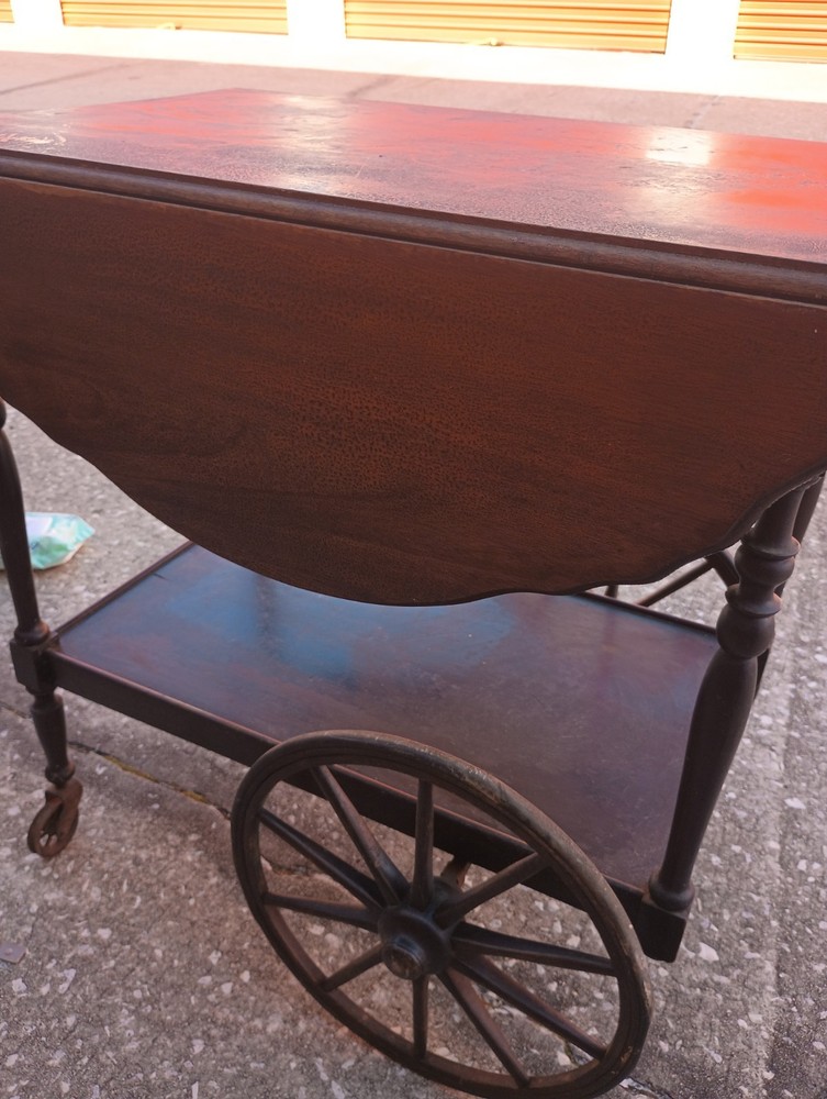 Traditional Vintage Walnut Rolling Tea or Bar Cart