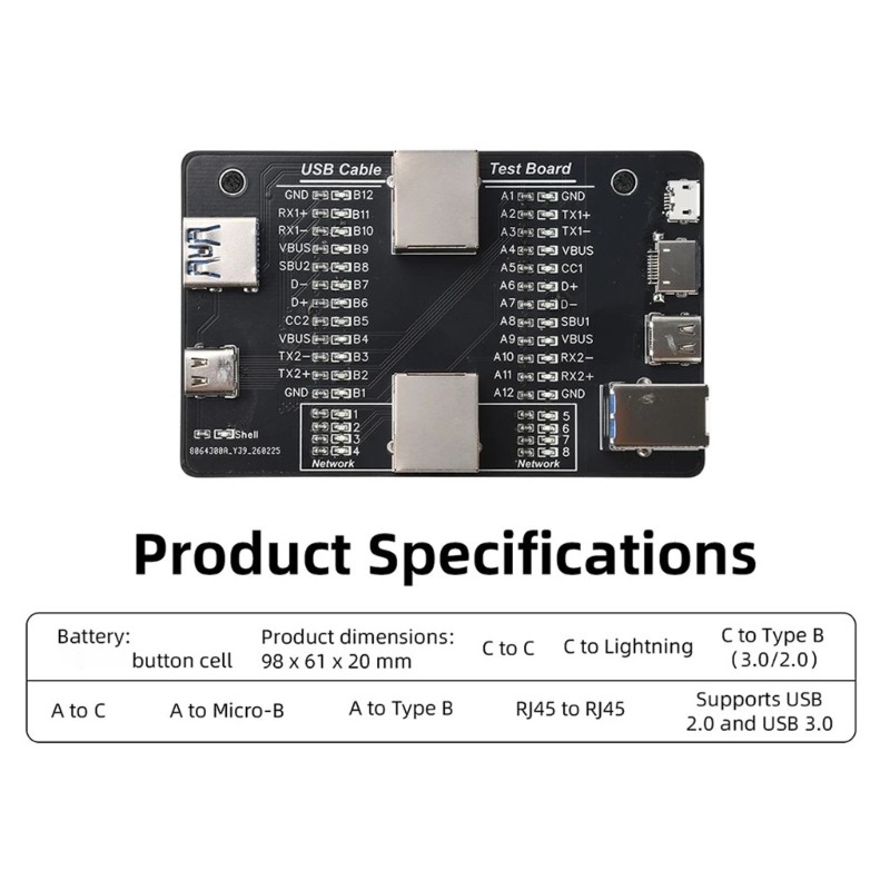 Efficient USB Cable Tester For Type C Microed B And RJ45 Cord Testing
