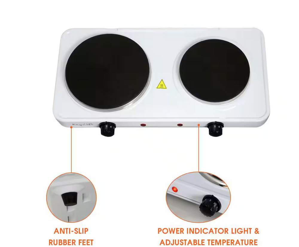 🌻MegaChef Portable Electric 2 Burner Cooktop MC-2012B - Sleek White