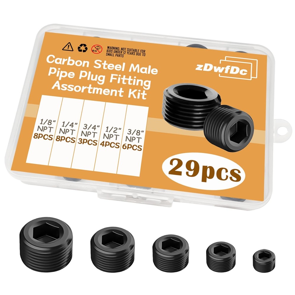 zDwfDc 29PCS 5 Size Pipe Plug Fitting Assortment Kit, Black 29PCS,