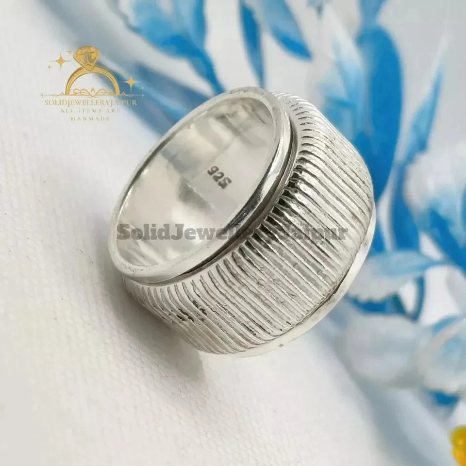Thick Wide Band Spinner Ring Solid 925 Sterling Silver Meditation Statement Ring