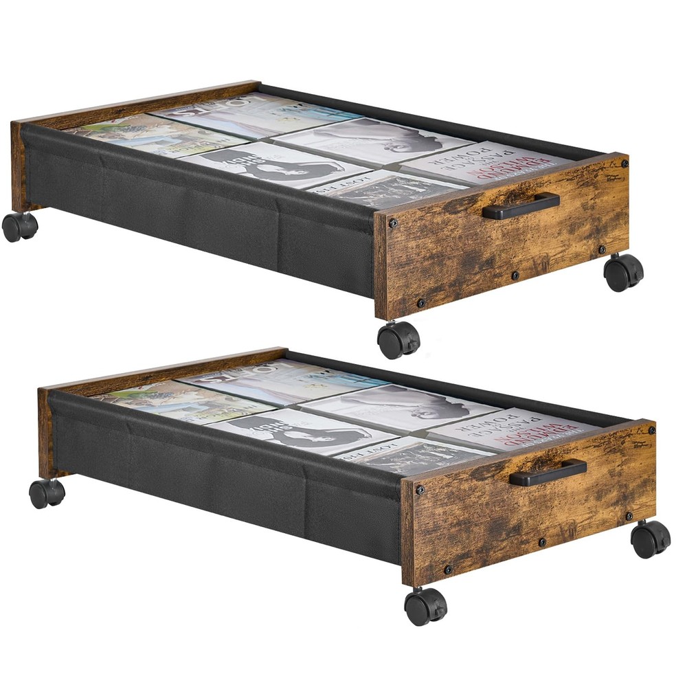 FOUCSSOMEI Under Bed Storage with Wheels, Wooden 30L, Rustic Brown