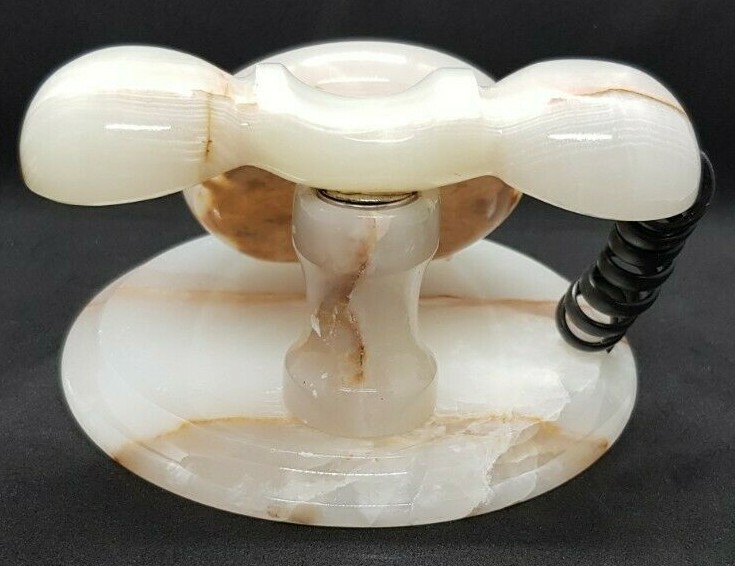 WHITE ONYX HANDCRAFTED, TELEPHONE STYLE CLOCK, 3"