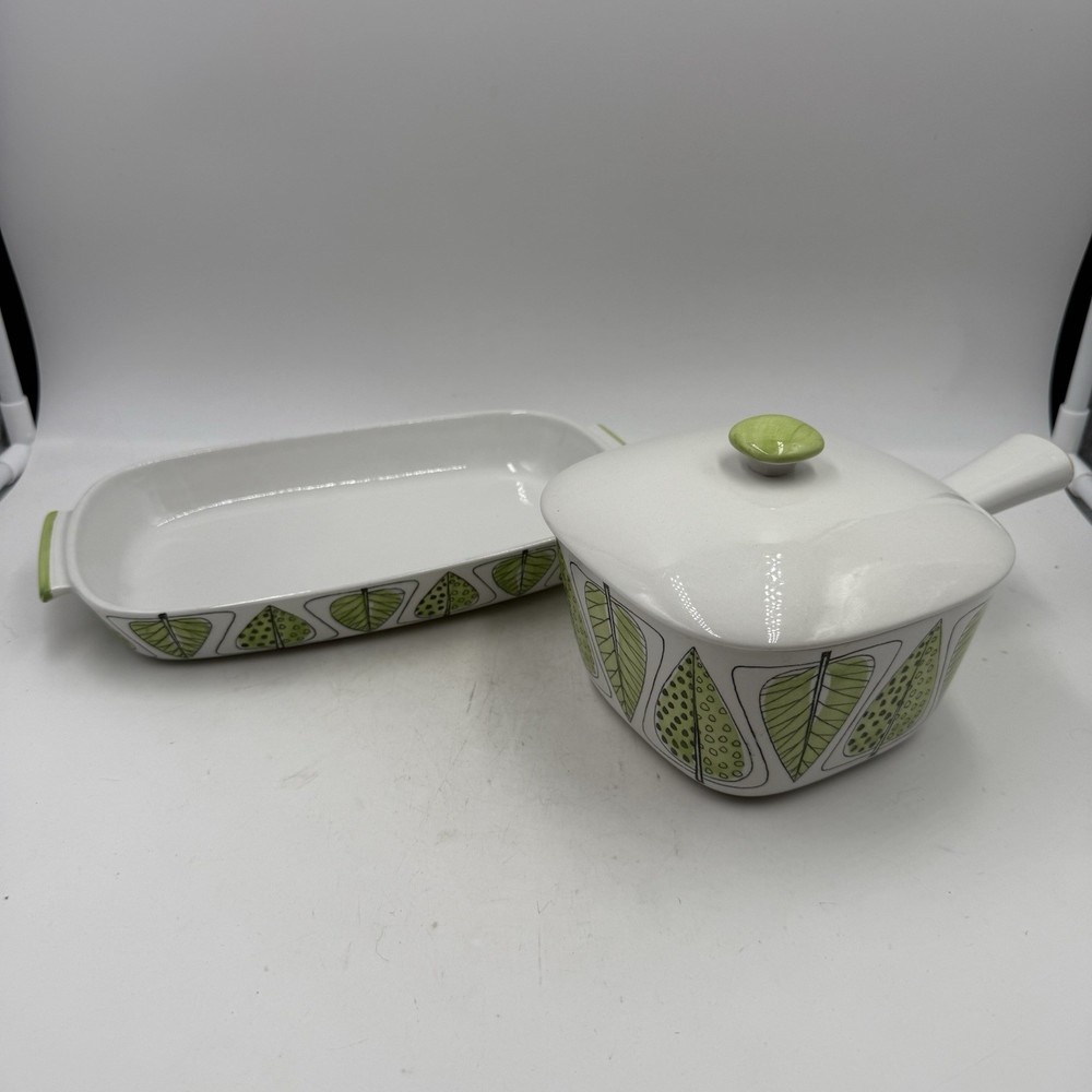 Rorstrand Ovenware Garden Series 1960s MCM Lidded Pot & Rectangular Baking Dish