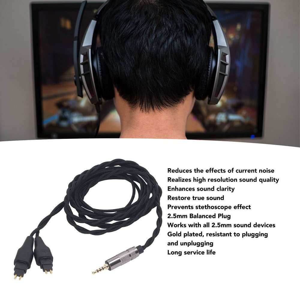 Headphone Replacement Cable 2.5mm Balanced Plug Silver Plated Copper Headset .