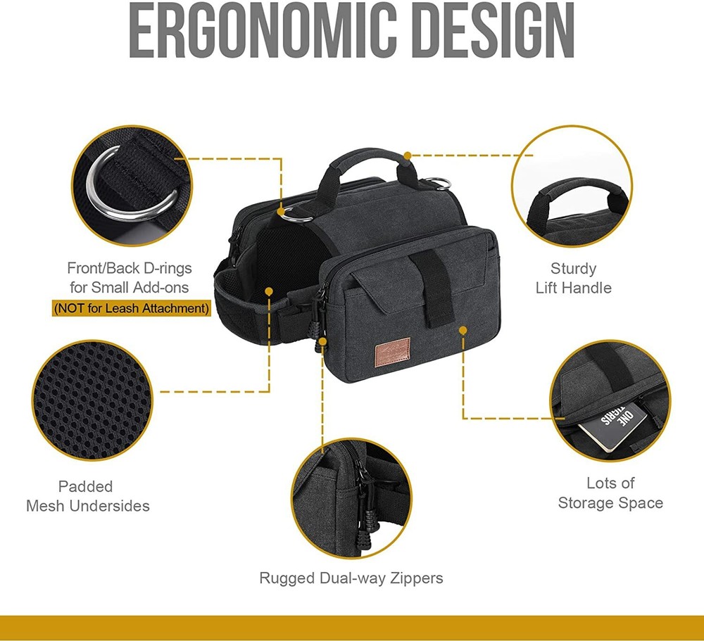 Dog Backpack, Dog Hiking Backpack, Hound Saddle Bag for Medium & Large Black M