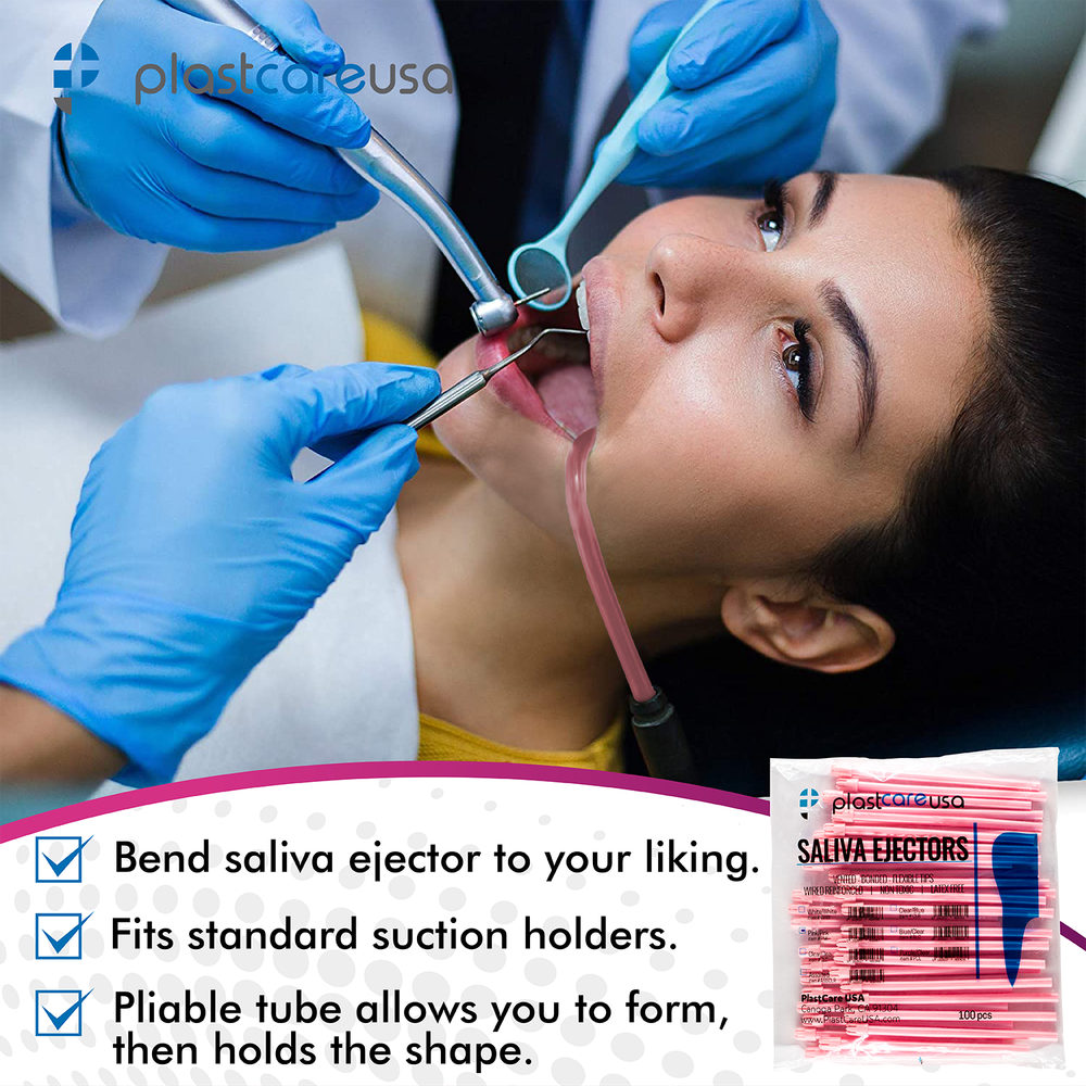 200 (2 Bag) Pink Dental Saliva Ejectors Ejector Disposable Suction Tips
