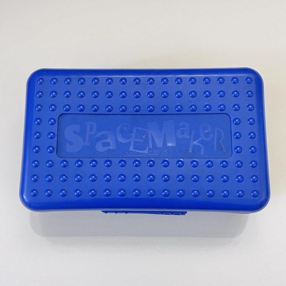 SpaceMaker Pencil Box Blue Top Black Bottom Bumpy Plastic Storage Container 90s