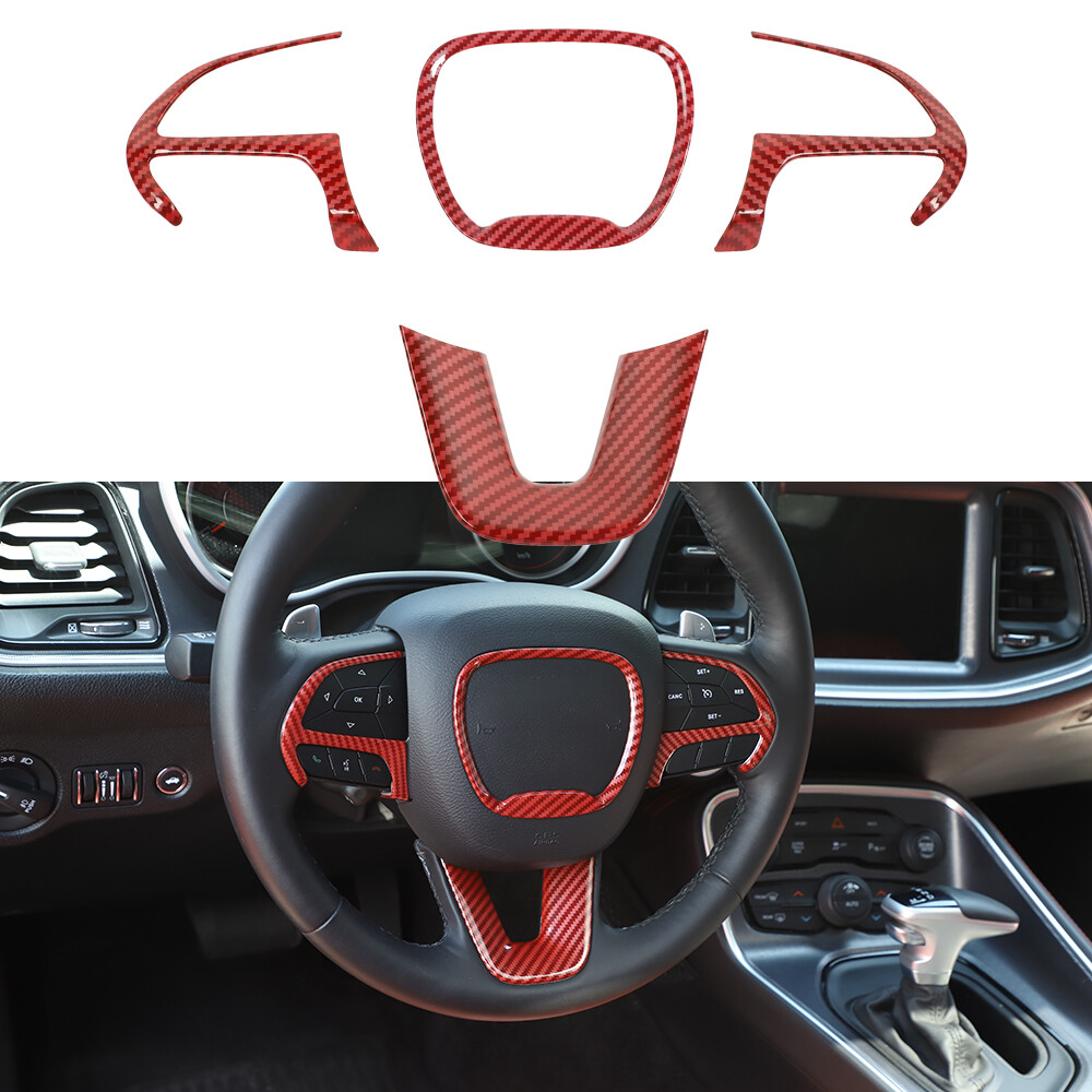 for 2015+ Dodge Challenger Red Carbon Dash Car Interior Panel Full Cover Overlay