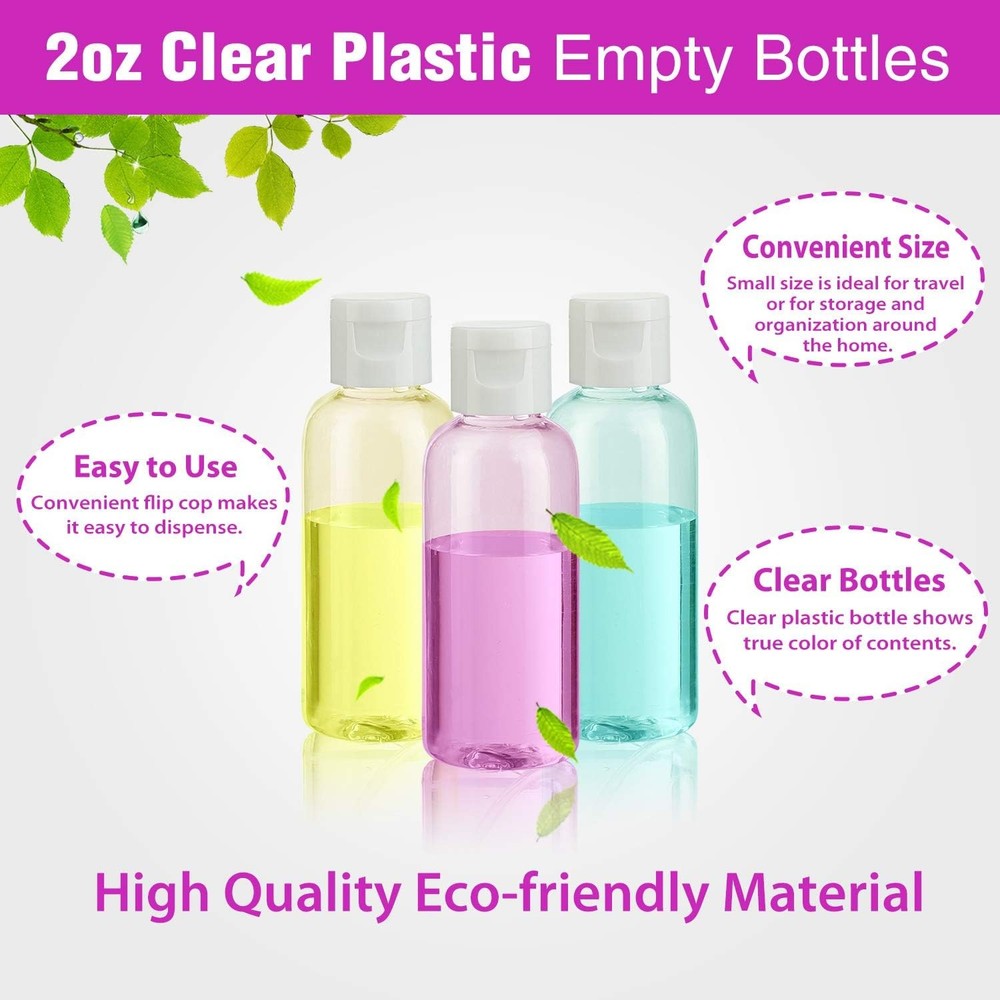 30 Pcs 2 oz Clear Plastic Empty Bottles with Flip Cap for Travel Size White