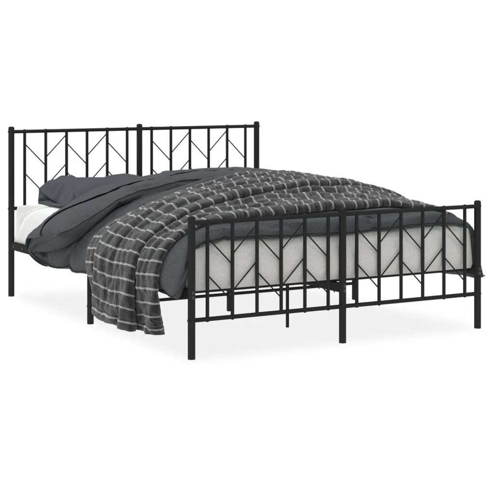 Bed Frame Black Powder-Coated Steel King Size Bed Frame