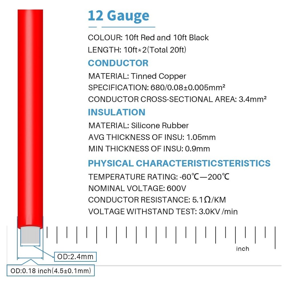 12 silicone wire red 10ft and black 10ft,