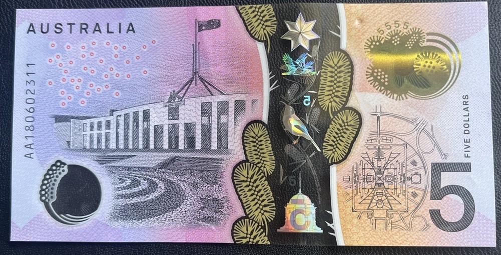2018 $5 AA18 aUNC First Prefix Australian Polymer Banknote Five Dollar AA 18