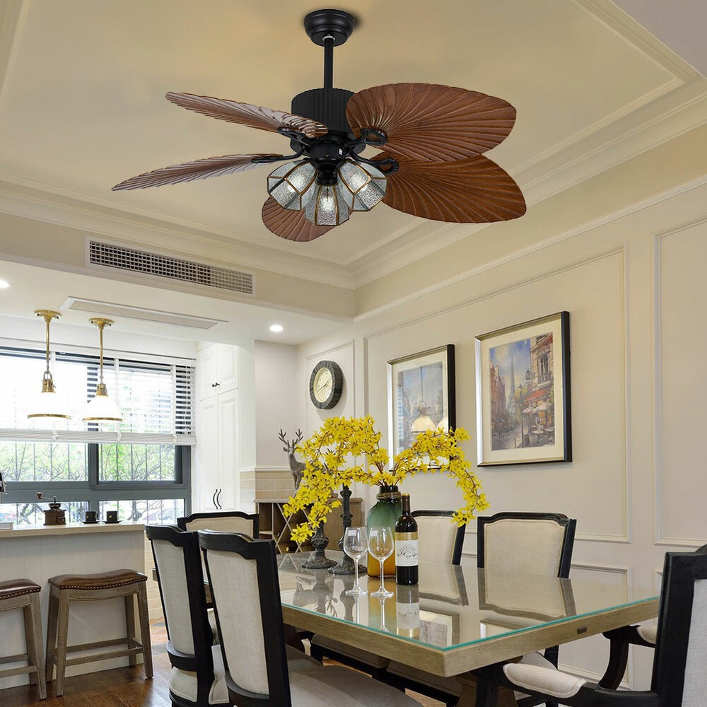 Classic 52" Tropical Ceiling Fan Light Indoor Reversible+ Remote Control 110V
