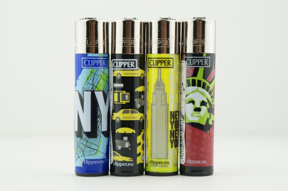 4 pcs New AUTHENTIC Refillable Clipper Full Size Lighters New York