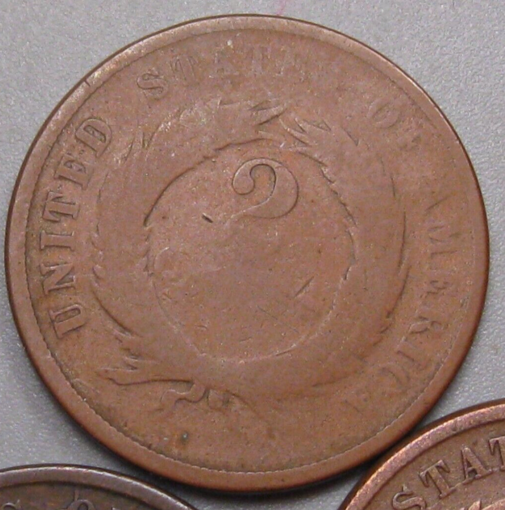 3 US 2¢ Two Cent Piece 1864, 1865, 1867