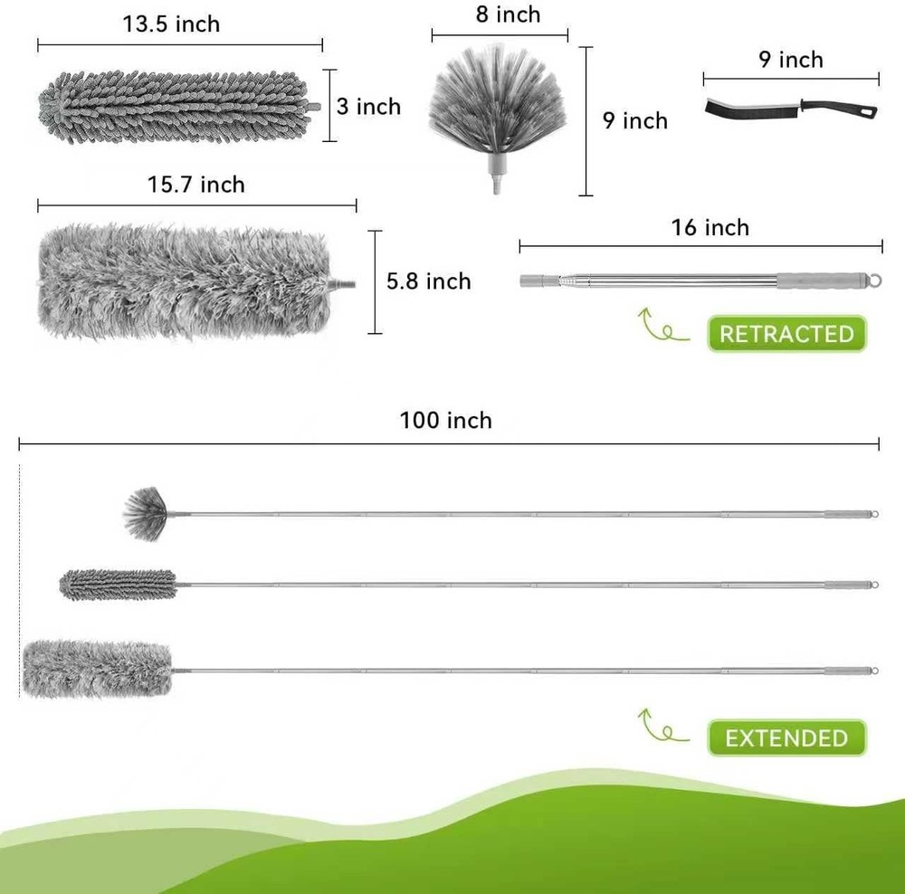 100-inch Duster with Extension Pole, 8-in-1 Cobweb Duster Kit Includes Chenille